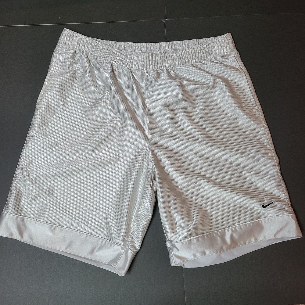 Vintage Nike Basketball Shorts Mens XL White Gray Tag Silky Baggy Dazzle Y2K